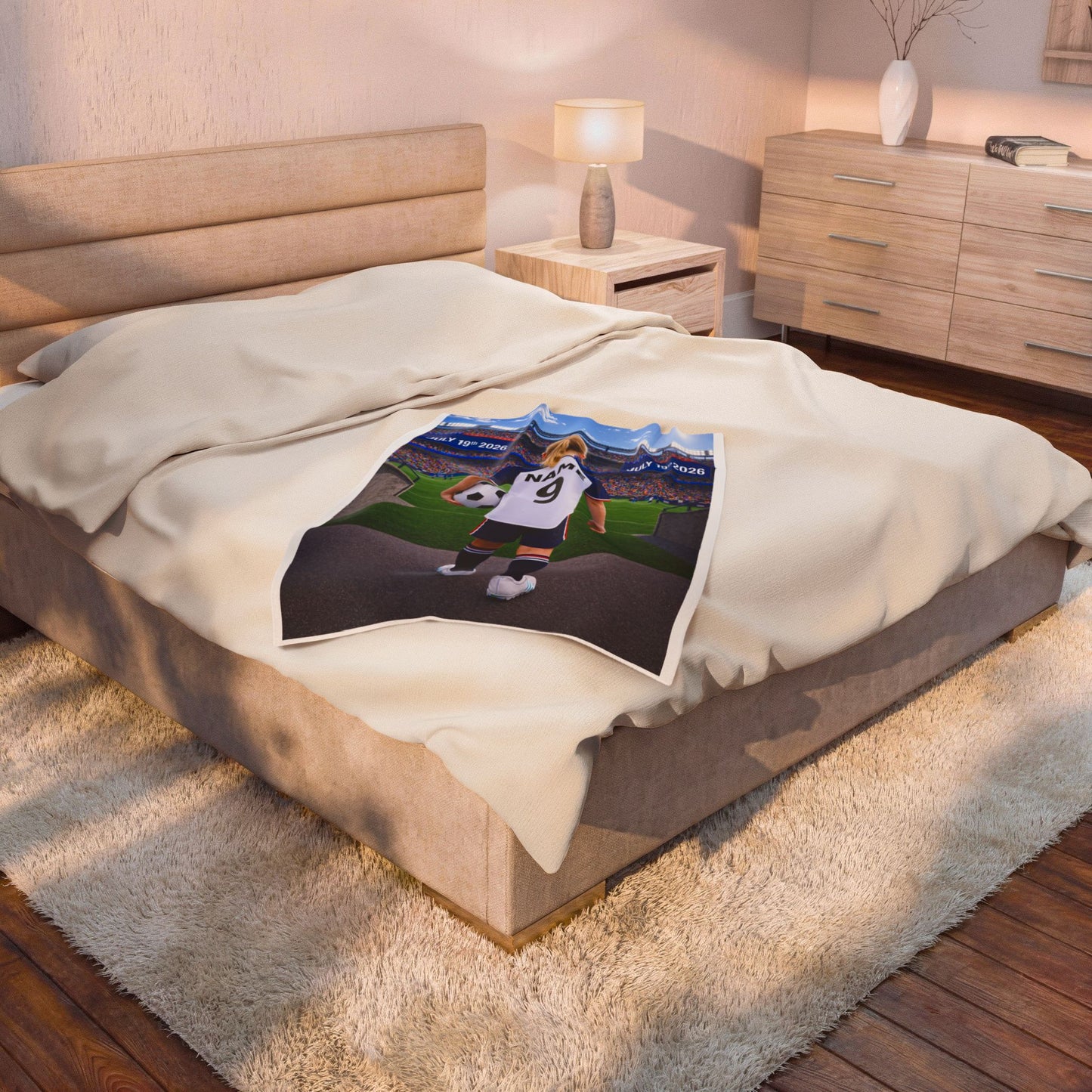 World Cup USA Like Personalized Soccer Velveteen Plush Blanket With Custom Name and Number (WC-G02-USA)