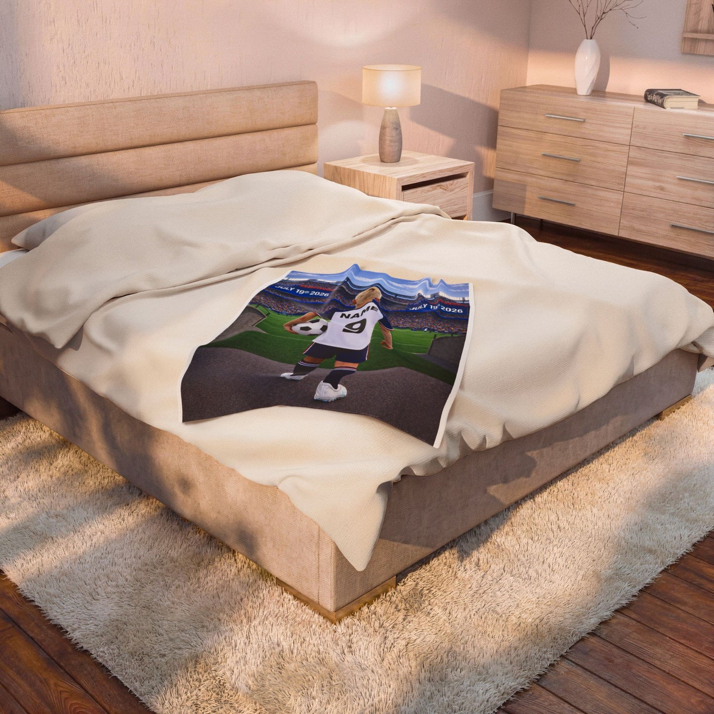 World Cup USA Like Personalized Soccer Velveteen Plush Blanket With Custom Name and Number (WC-B02-USA)