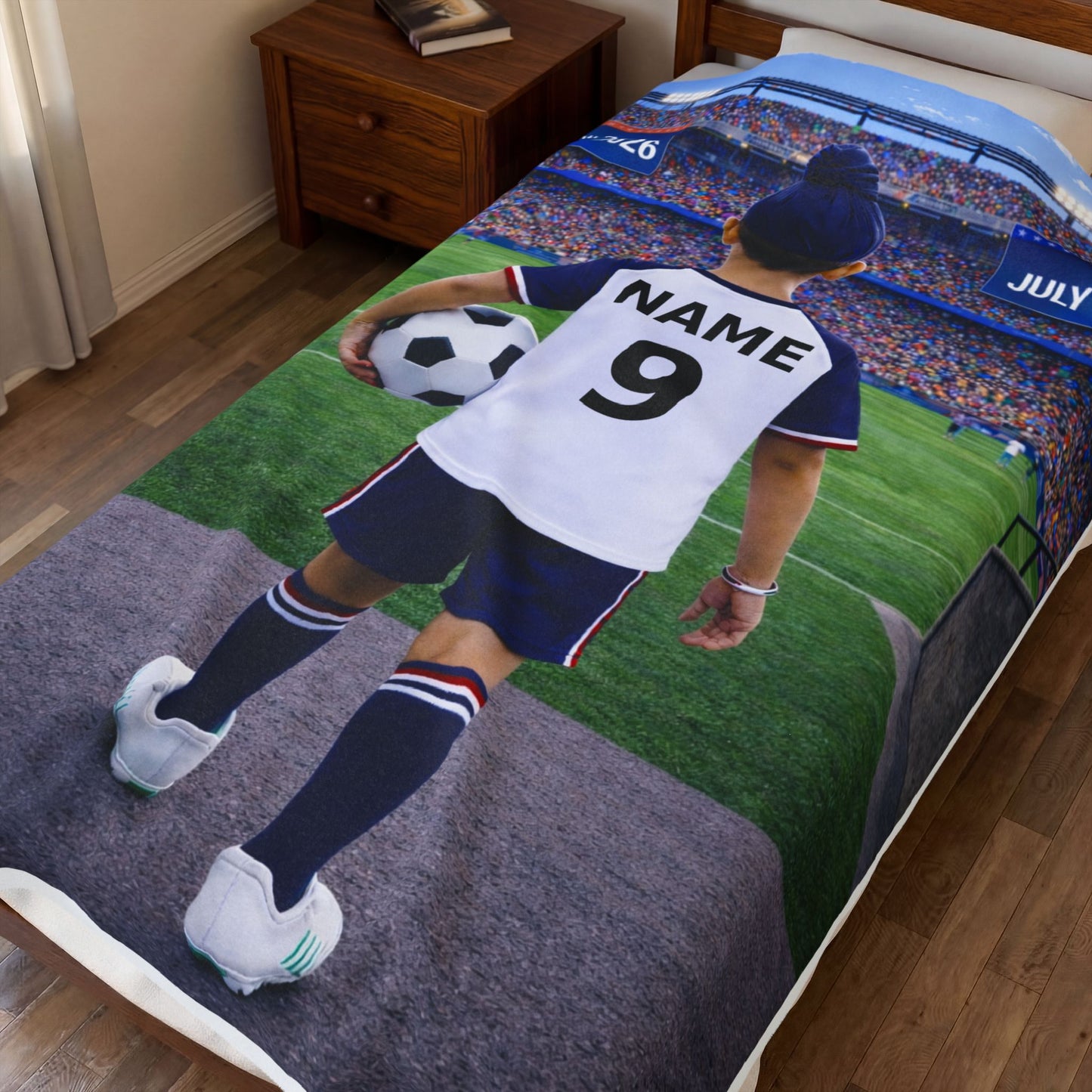 Sikh Boy World Cup USA Like Personalized Soccer Velveteen Plush Blanket With Custom Name and Number (WC-B04-USA)