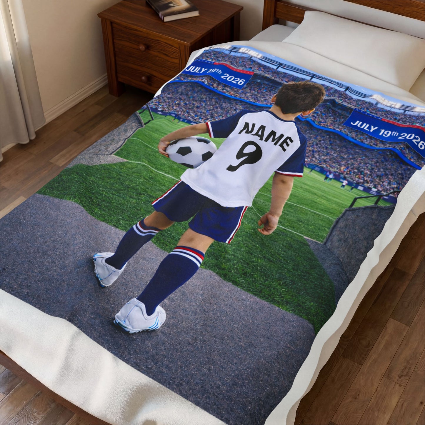 World Cup USA Like Personalized Soccer Velveteen Plush Blanket With Custom Name and Number (WC-B03-USA)