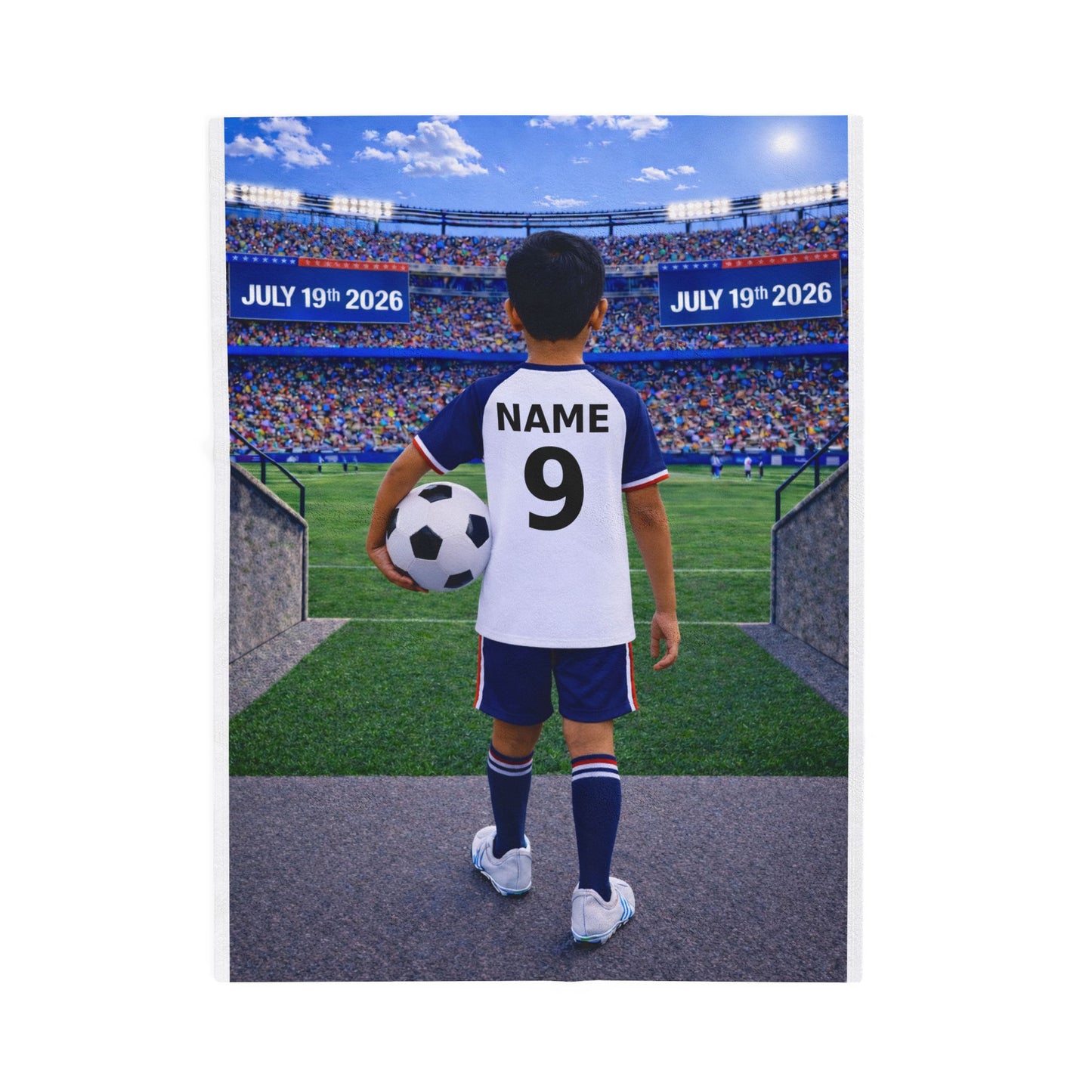 World Cup USA Like Personalized Soccer Velveteen Plush Blanket With Custom Name and Number (WC-B05-USA)