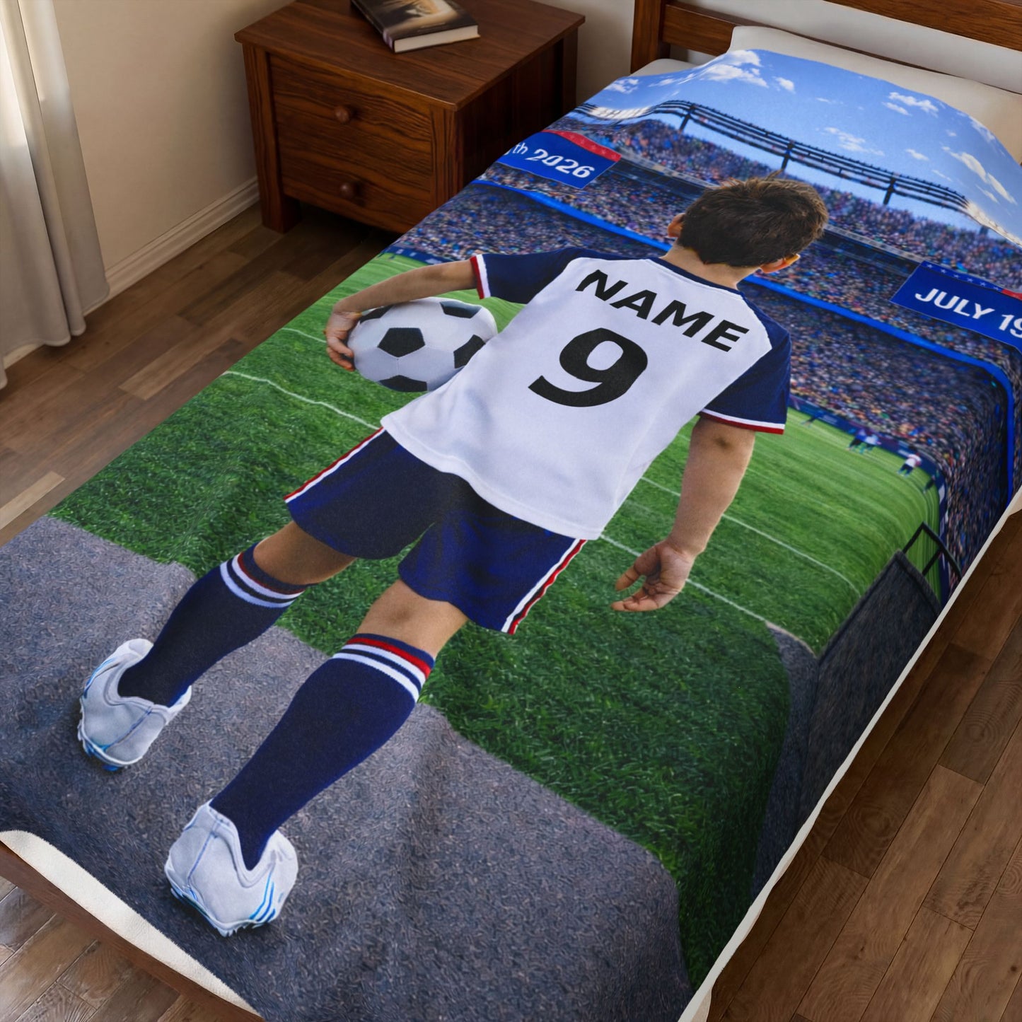 World Cup USA Like Personalized Soccer Velveteen Plush Blanket With Custom Name and Number (WC-B03-USA)
