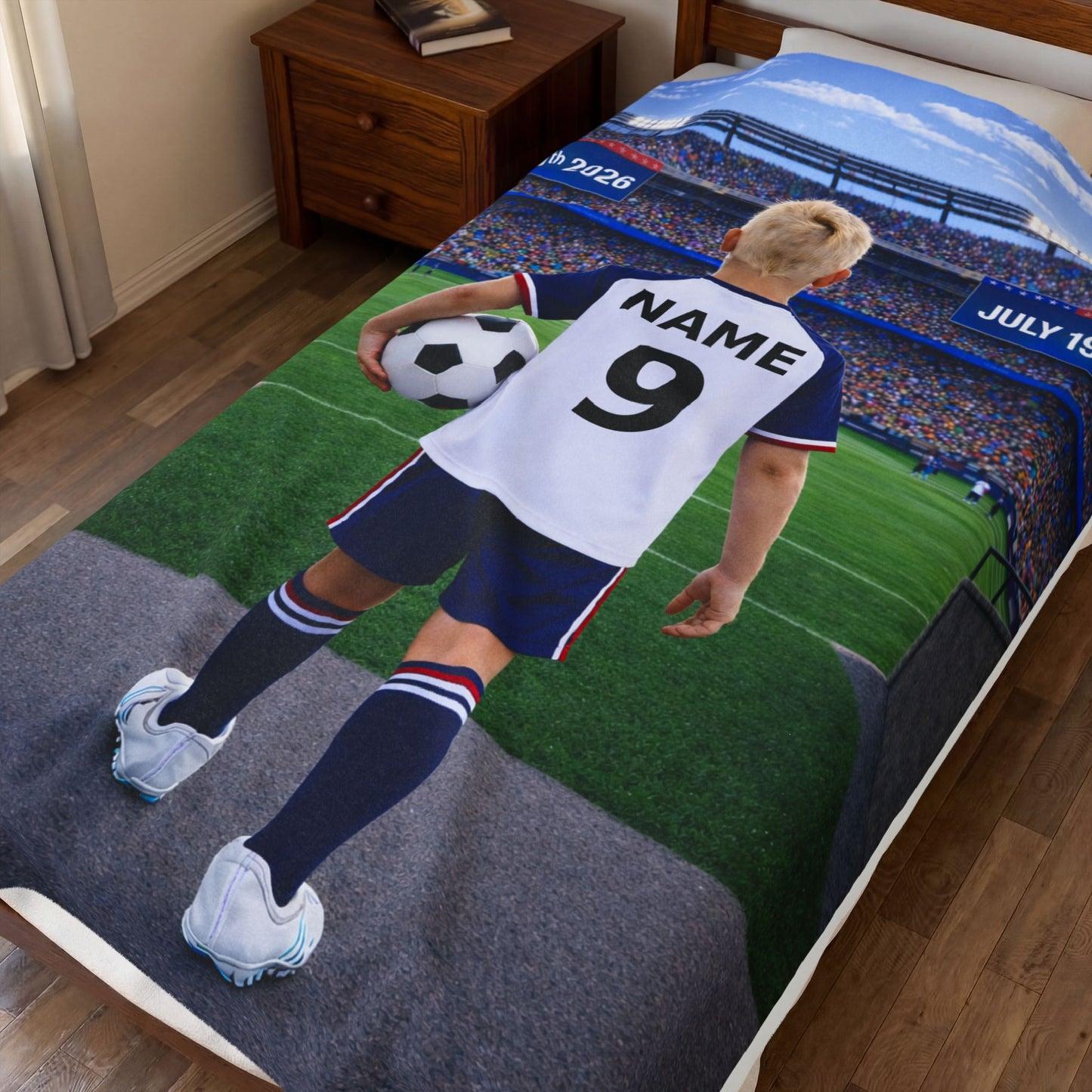 World Cup USA Like Personalized Soccer Velveteen Plush Blanket With Custom Name and Number (WC-B02-USA)