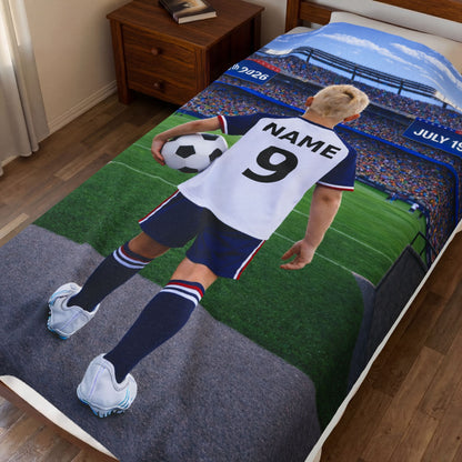 World Cup USA Like Personalized Soccer Velveteen Plush Blanket With Custom Name and Number (WC-B02-USA)