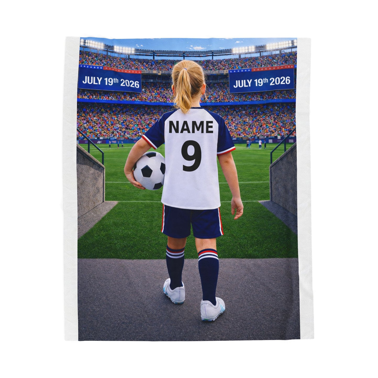 World Cup USA Like Personalized Soccer Velveteen Plush Blanket With Custom Name and Number (WC-G02-USA)