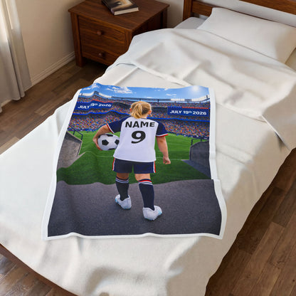World Cup USA Like Personalized Soccer Velveteen Plush Blanket With Custom Name and Number (WC-G02-USA)