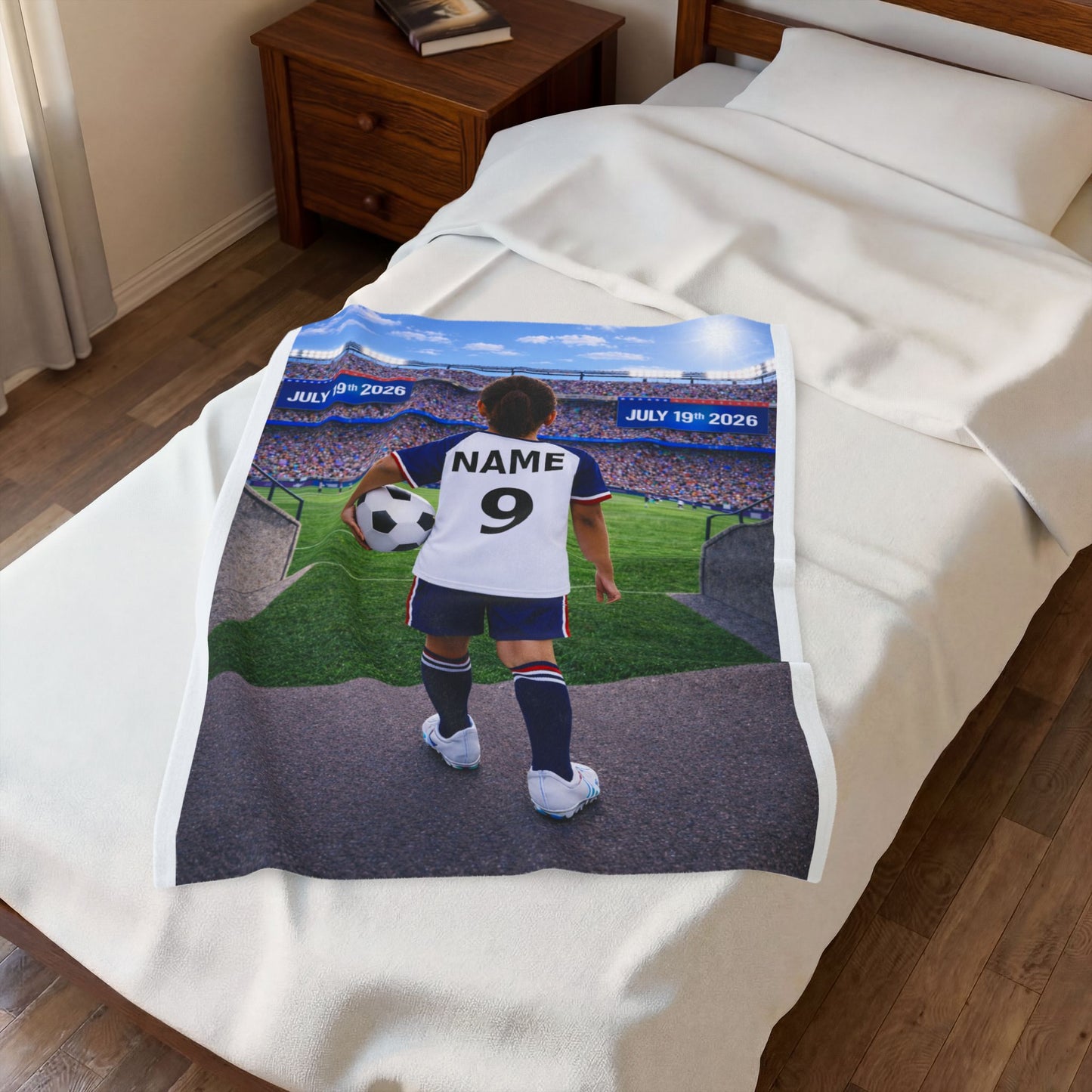 World Cup USA Like Personalized Soccer Velveteen Plush Blanket With Custom Name and Number (WC-G01-USA)