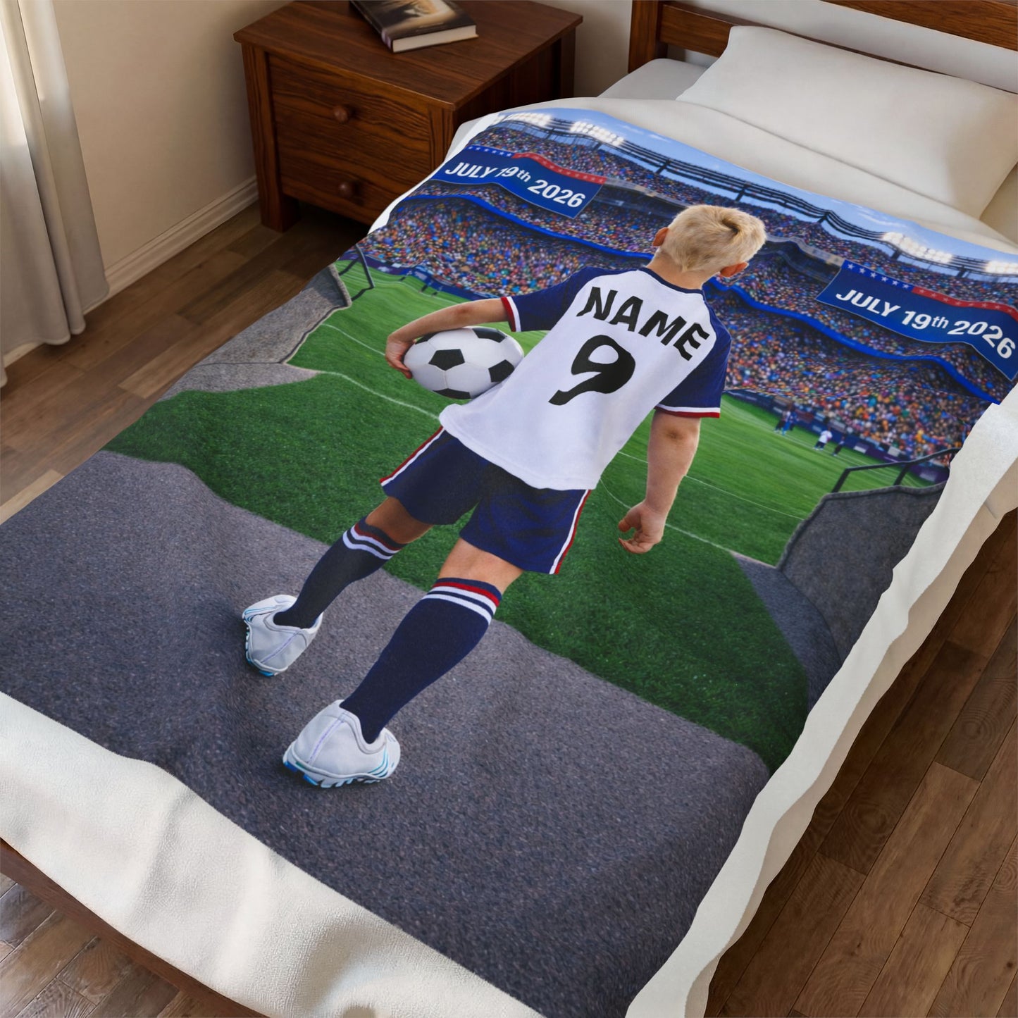 World Cup USA Like Personalized Soccer Velveteen Plush Blanket With Custom Name and Number (WC-B02-USA)