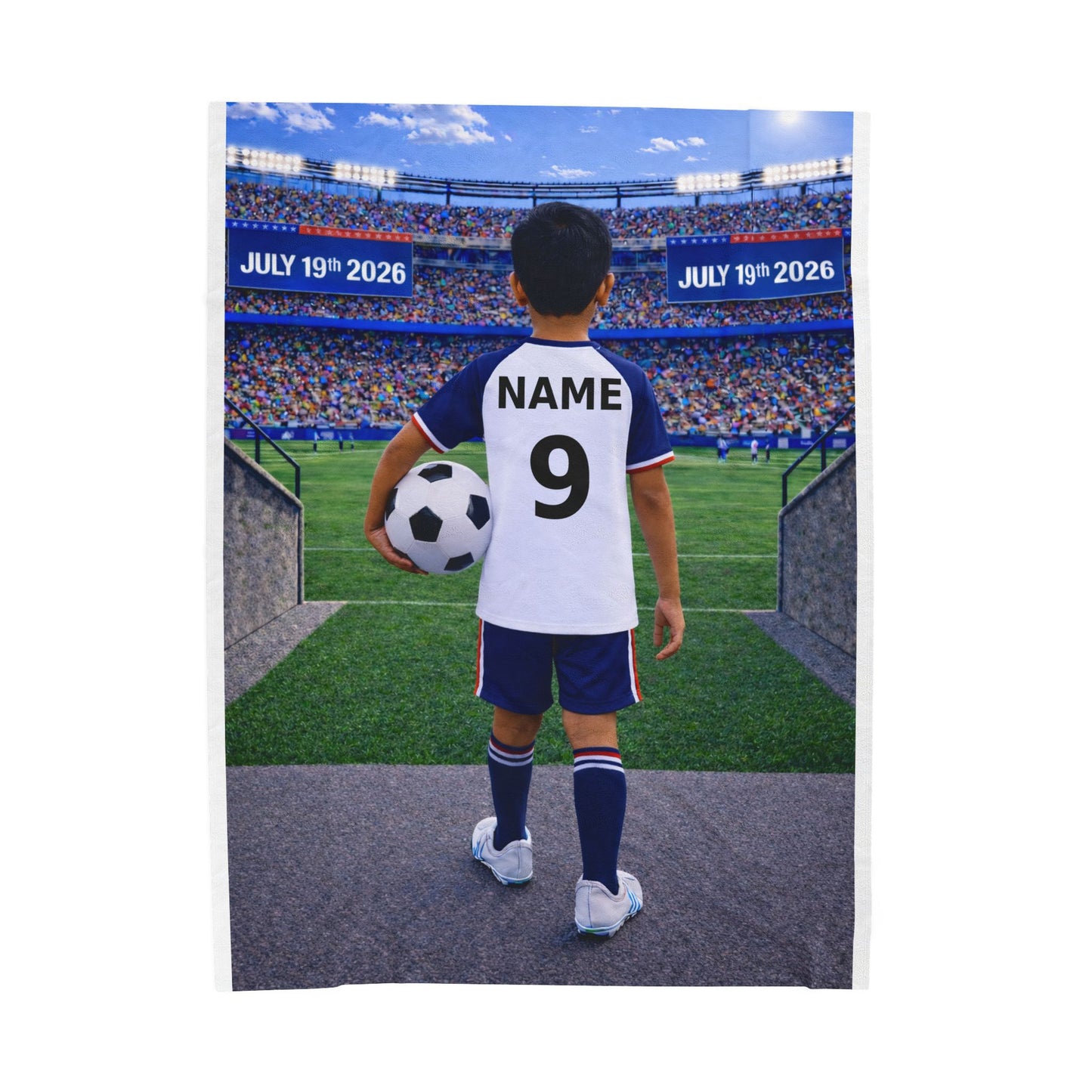 World Cup USA Like Personalized Soccer Velveteen Plush Blanket With Custom Name and Number (WC-B05-USA)