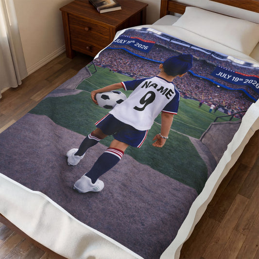 World Cup USA Like Personalized Soccer Velveteen Plush Blanket With Custom Name and Number (WC-B04-USA)