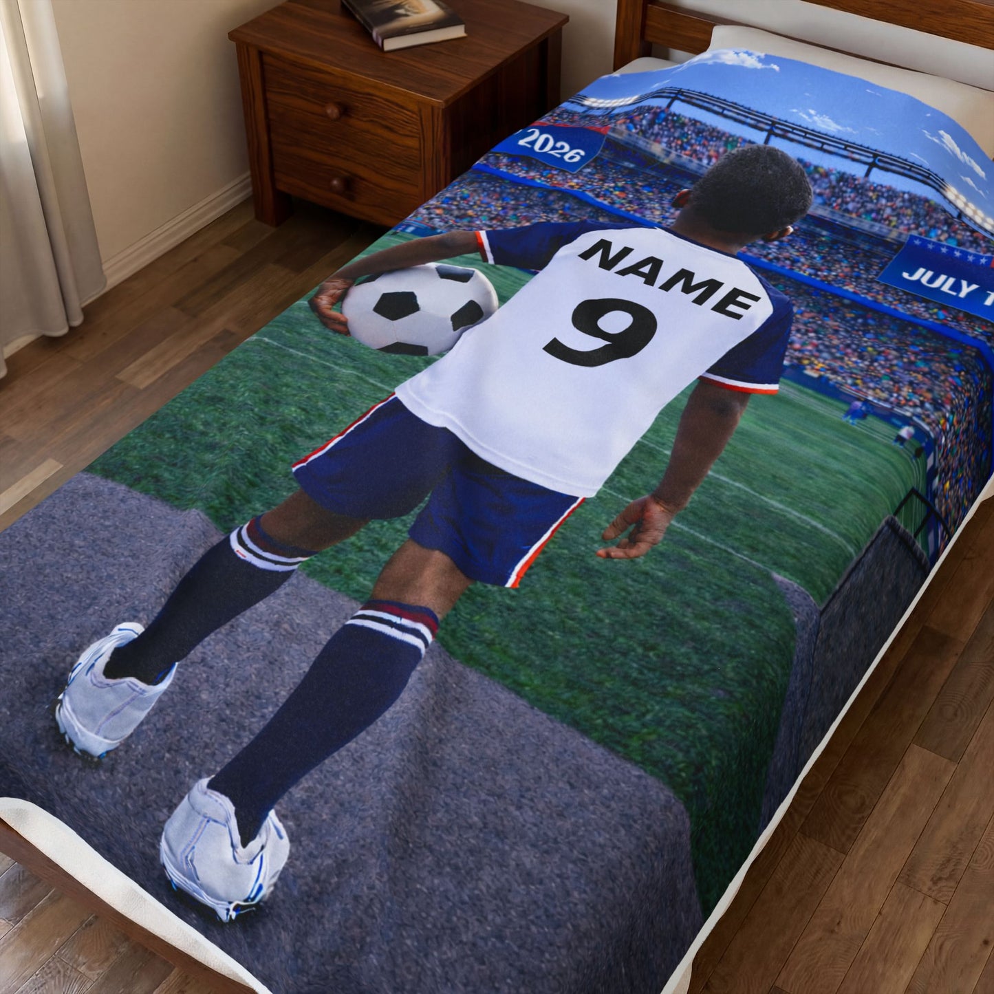 World Cup USA Like Personalized Soccer Velveteen Plush Blanket With Custom Name and Number (WC-B01-USA)