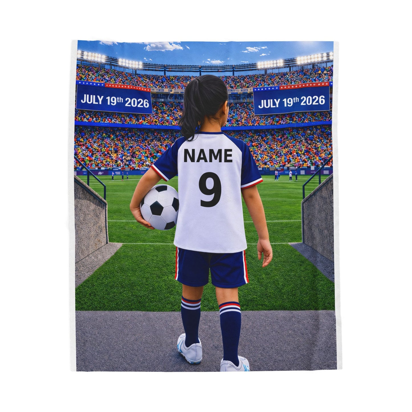 World Cup USA Like Personalized Soccer Velveteen Plush Blanket With Custom Name and Number (WC-G05-USA)