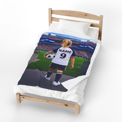 World Cup USA Like Personalized Soccer Velveteen Plush Blanket With Custom Name and Number (WC-G02-USA)