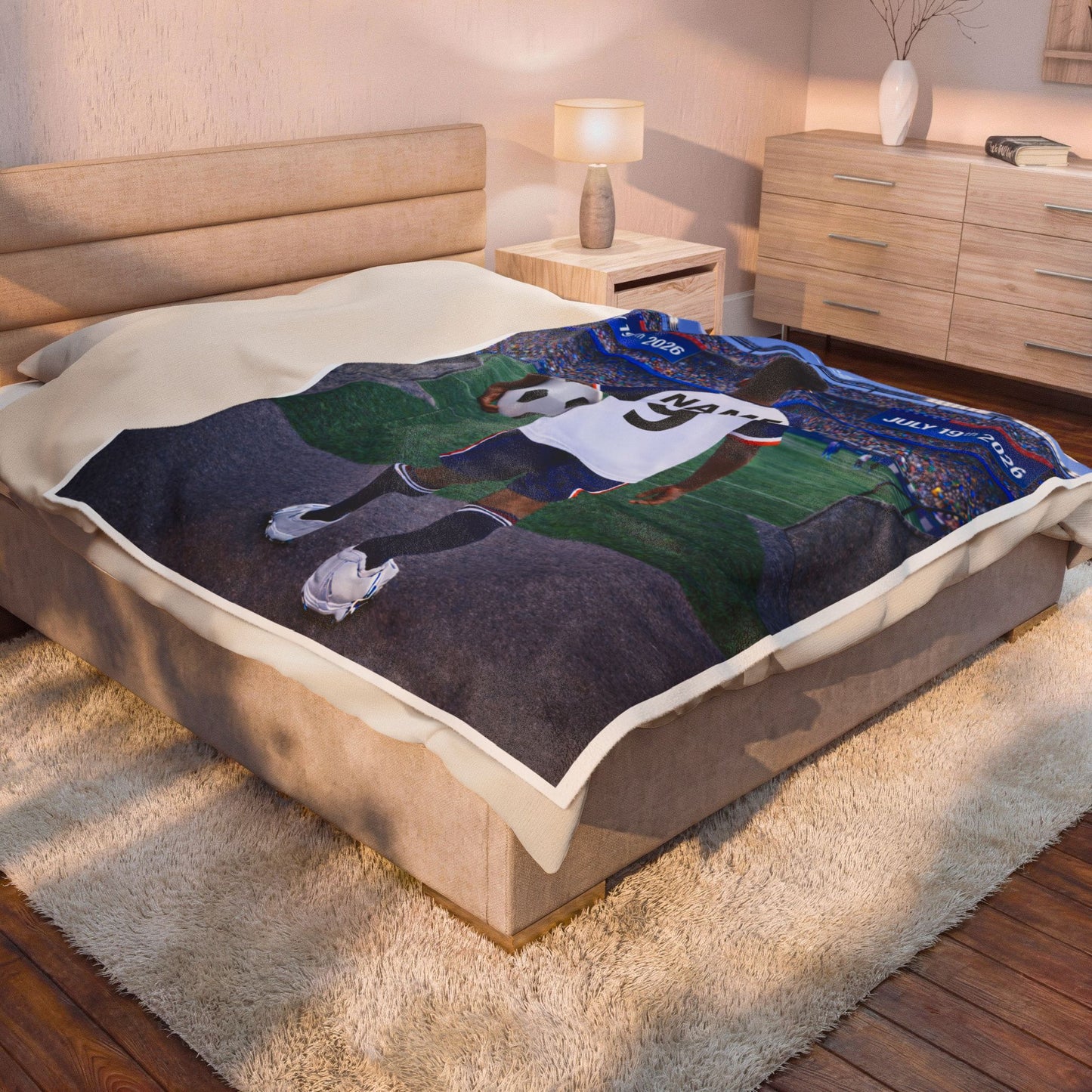 World Cup USA Like Personalized Soccer Velveteen Plush Blanket With Custom Name and Number (WC-B01-USA)