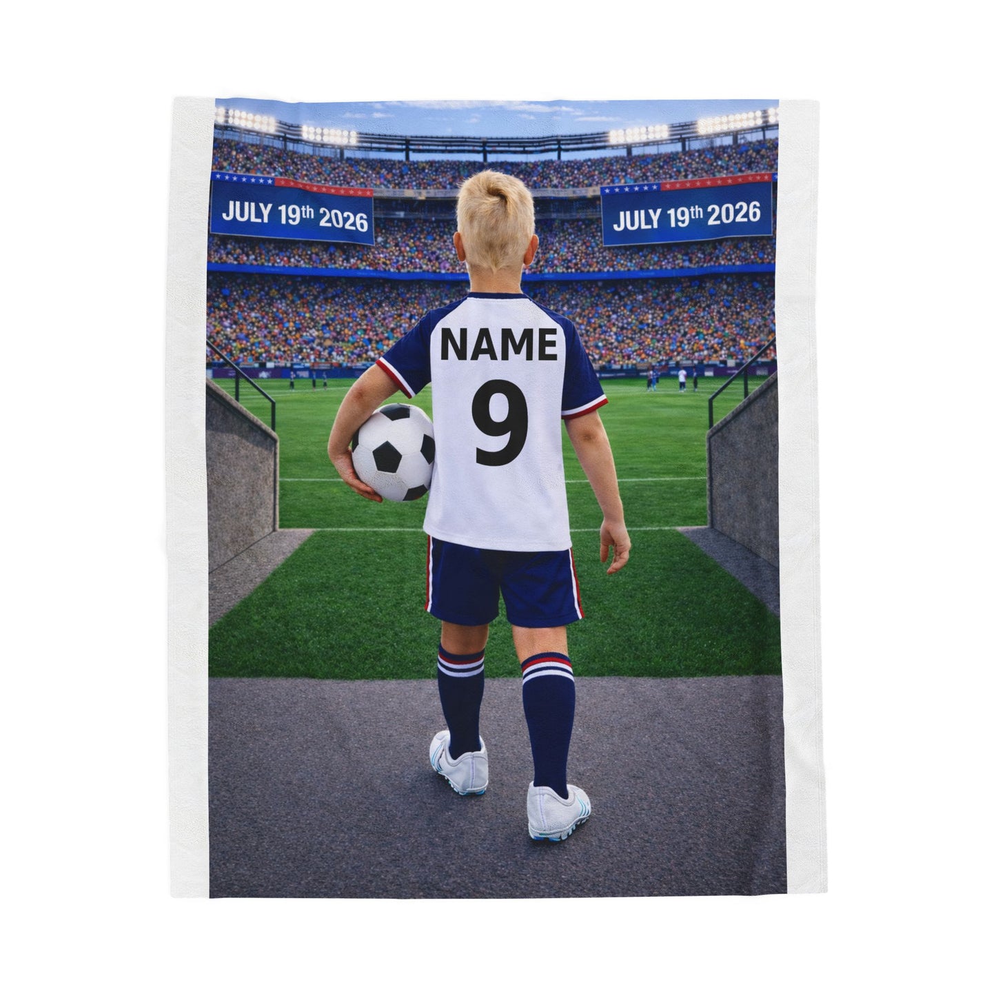 World Cup USA Like Personalized Soccer Velveteen Plush Blanket With Custom Name and Number (WC-B02-USA)