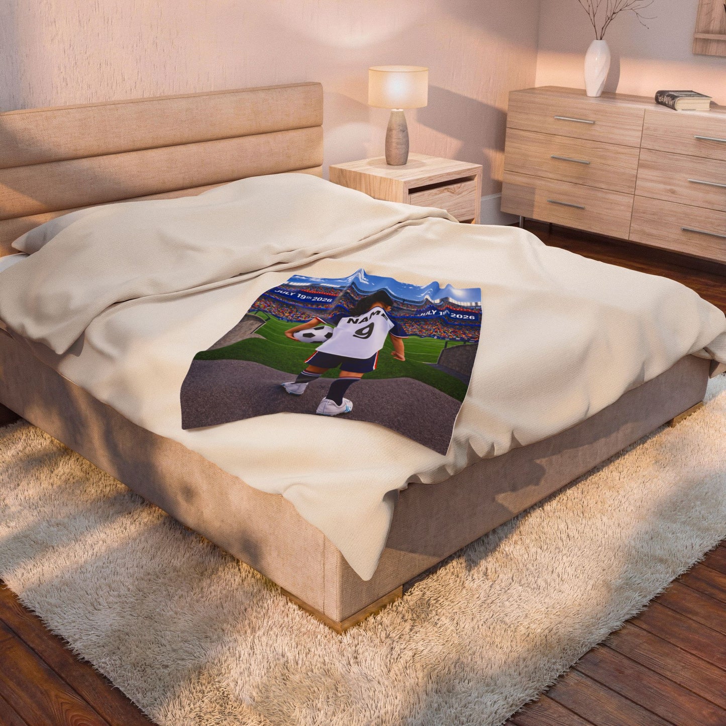 World Cup USA Like Personalized Soccer Velveteen Plush Blanket With Custom Name and Number (WC-G05-USA)