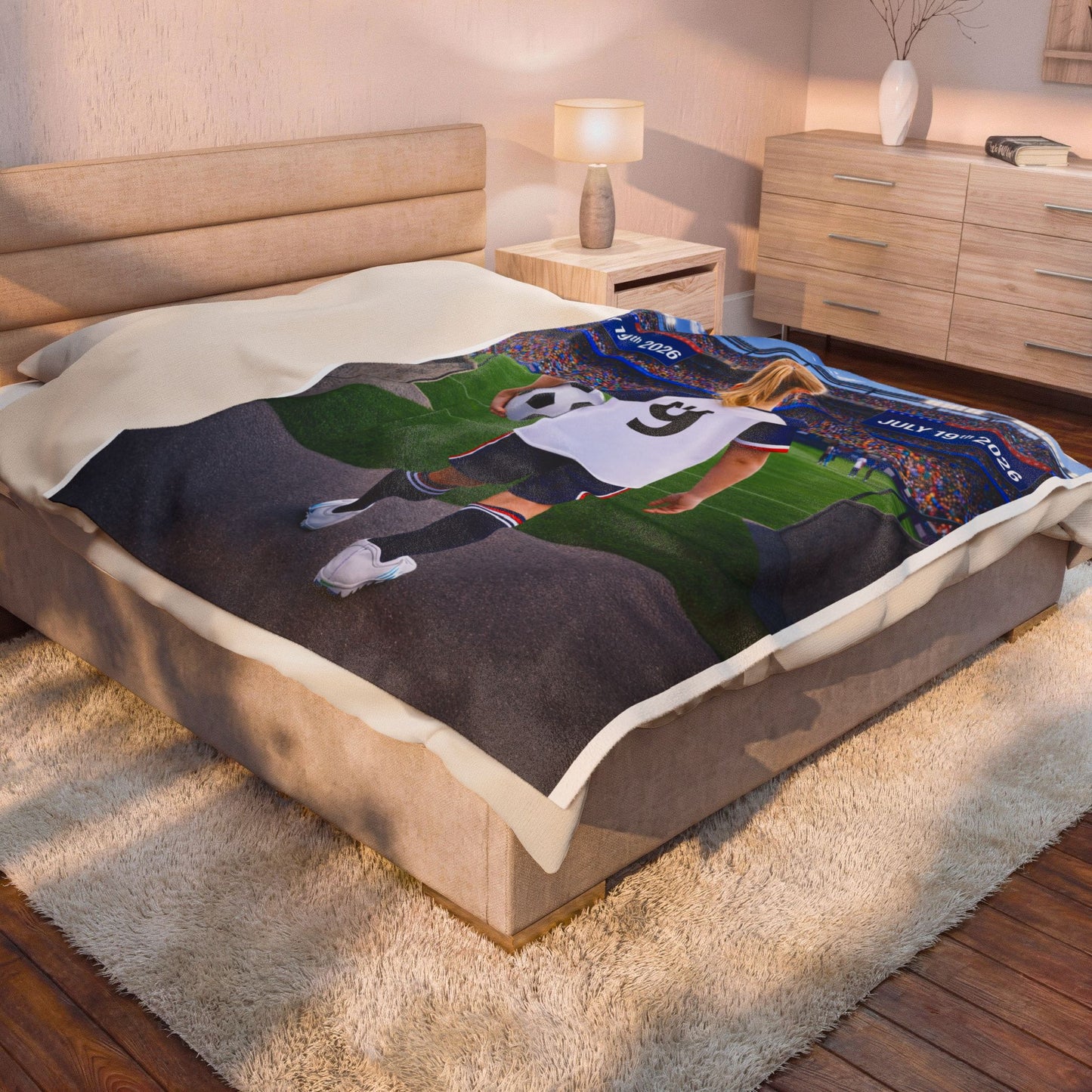 World Cup USA Like Personalized Soccer Velveteen Plush Blanket With Custom Name and Number (WC-G02-USA)