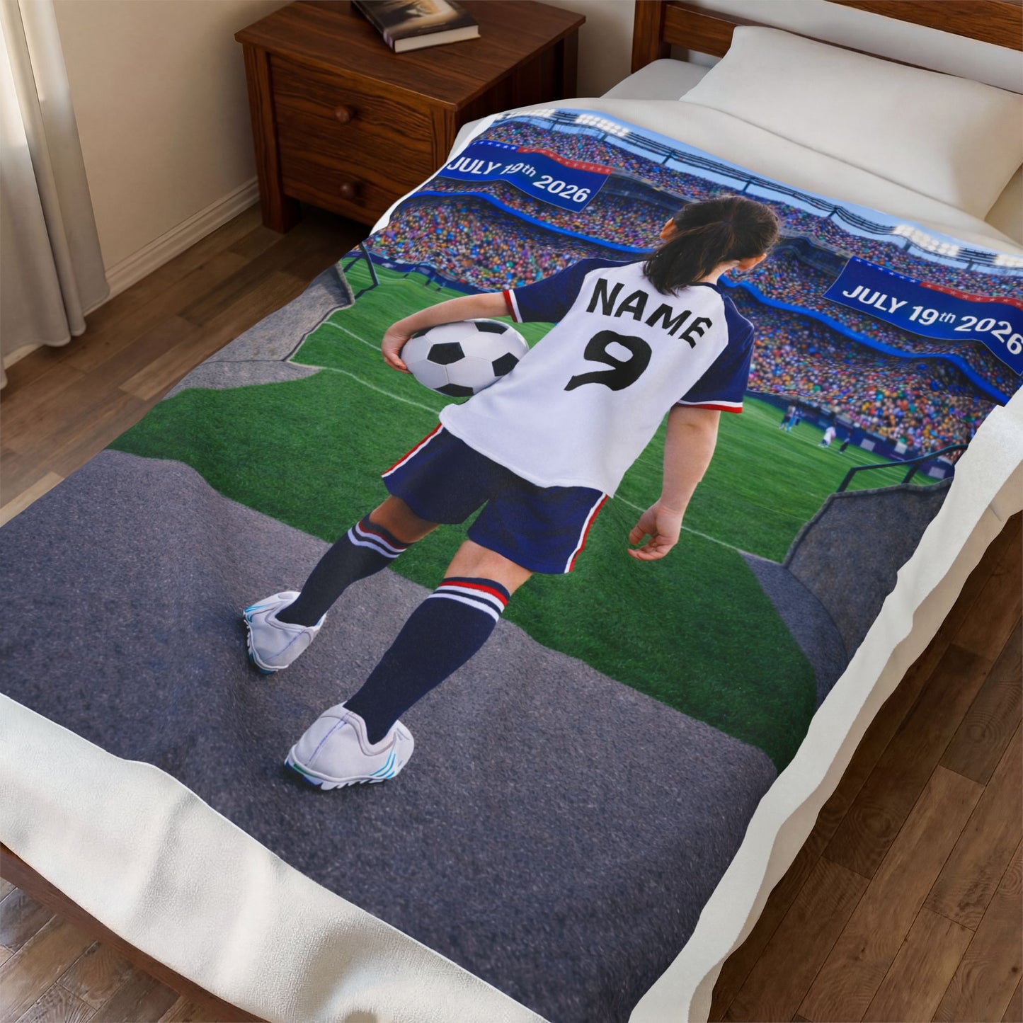 World Cup USA Like Personalized Soccer Velveteen Plush Blanket With Custom Name and Number (WC-G03-USA)