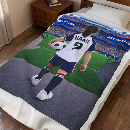 World Cup USA Like Personalized Soccer Velveteen Plush Blanket With Custom Name and Number (WC-G03-USA)