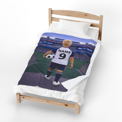 World Cup USA Like Personalized Soccer Velveteen Plush Blanket With Custom Name and Number (WC-B02-USA)