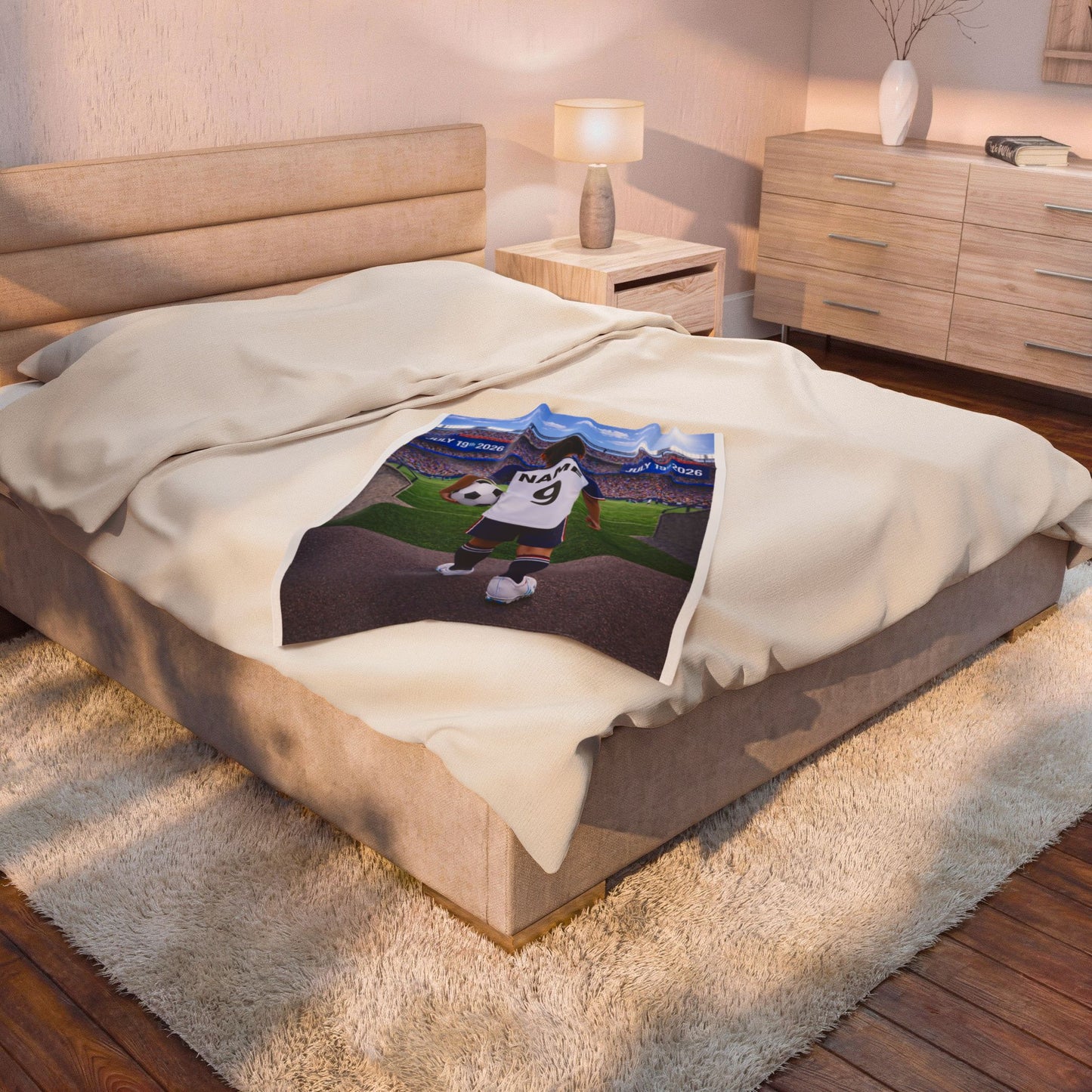 World Cup USA Like Personalized Soccer Velveteen Plush Blanket With Custom Name and Number (WC-G01-USA)