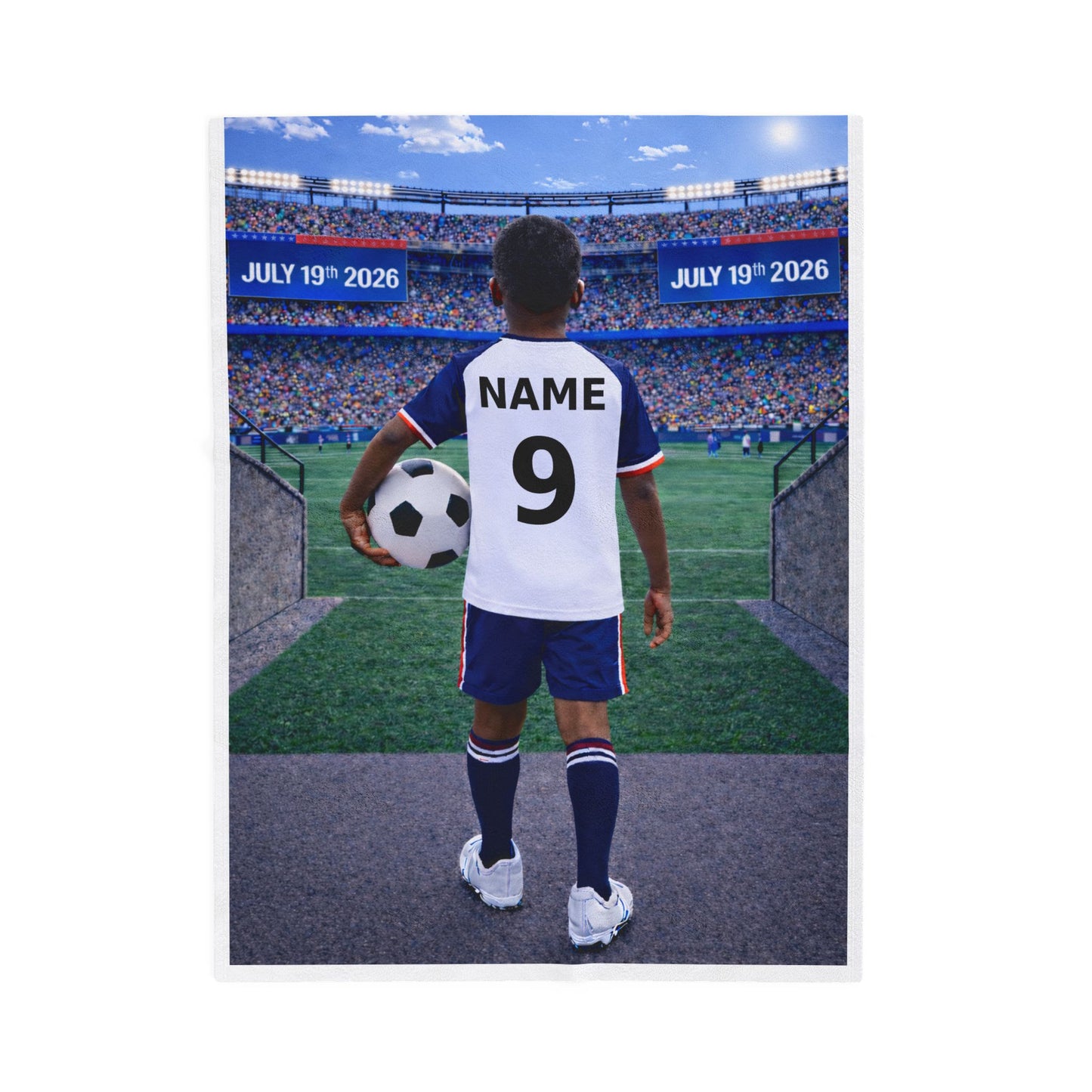 World Cup USA Like Personalized Soccer Velveteen Plush Blanket With Custom Name and Number (WC-B01-USA)