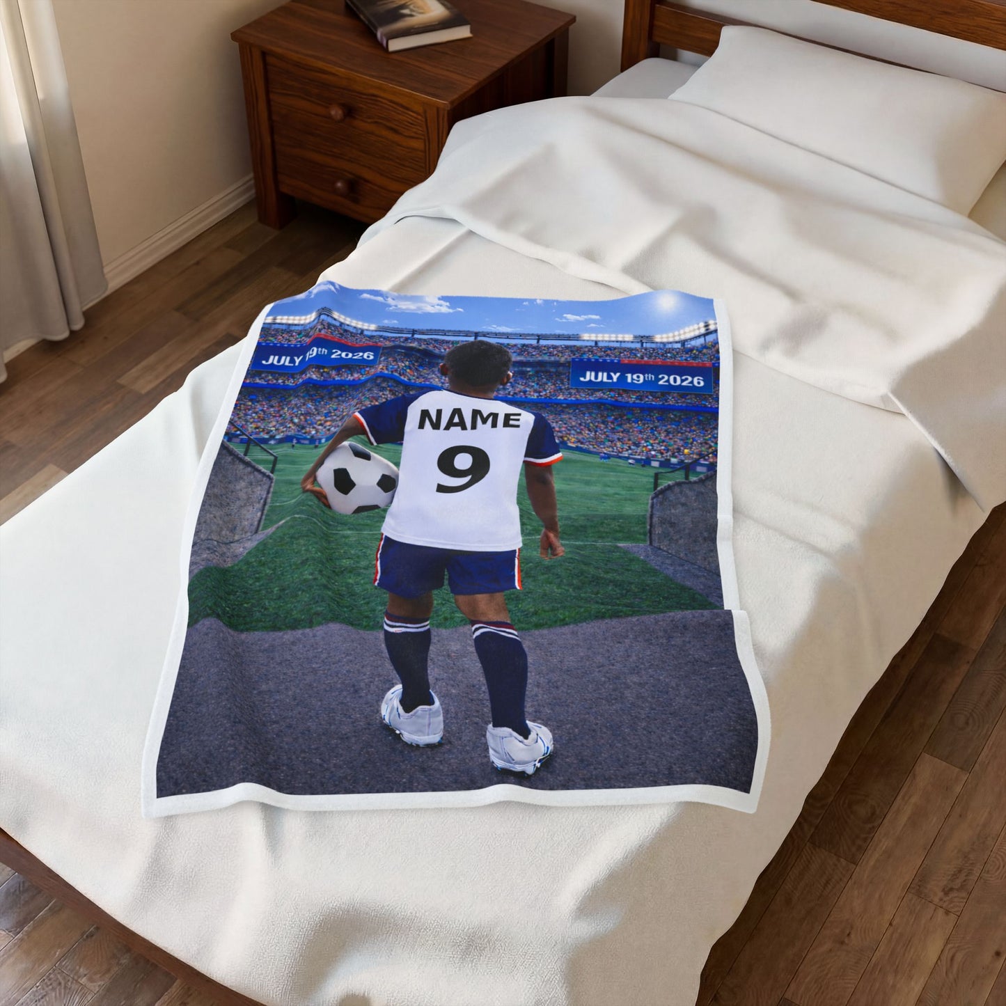 World Cup USA Like Personalized Soccer Velveteen Plush Blanket With Custom Name and Number (WC-B01-USA)