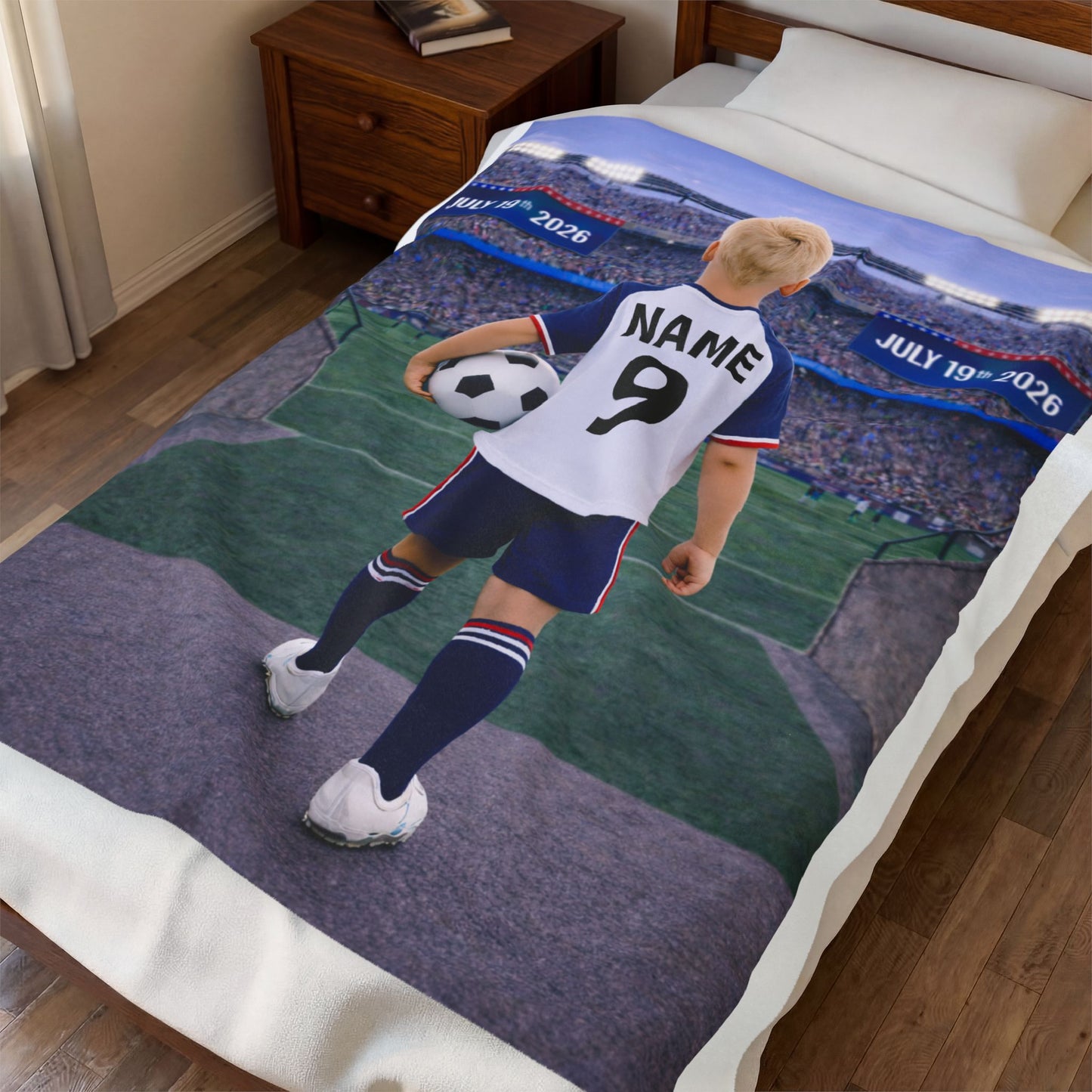 World Cup USA Like Personalized Soccer Velveteen Plush Blanket With Custom Name and Number (WC-B02-USA)