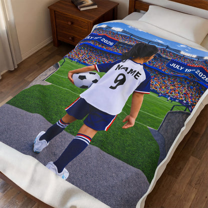 World Cup USA Like Personalized Soccer Velveteen Plush Blanket With Custom Name and Number (WC-G05-USA)