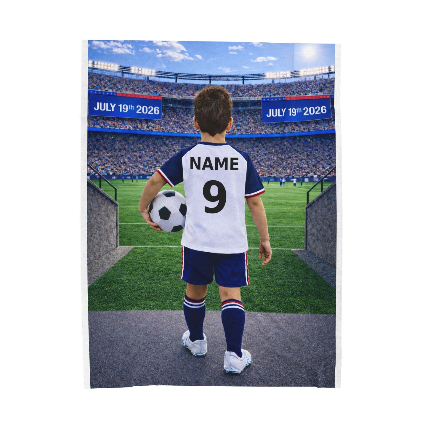 World Cup USA Like Personalized Soccer Velveteen Plush Blanket With Custom Name and Number (WC-B03-USA)