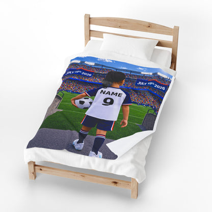 World Cup USA Like Personalized Soccer Velveteen Plush Blanket With Custom Name and Number (WC-G05-USA)