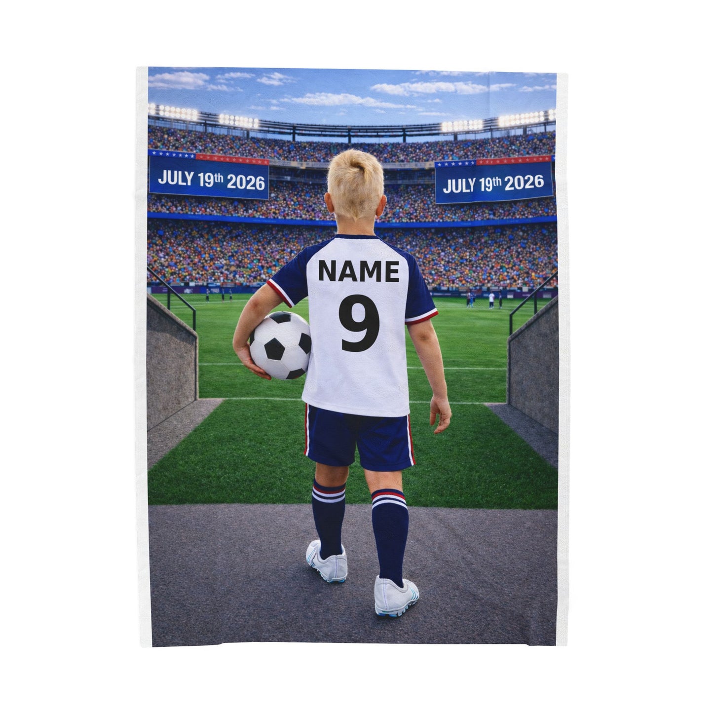 World Cup USA Like Personalized Soccer Velveteen Plush Blanket With Custom Name and Number (WC-B02-USA)