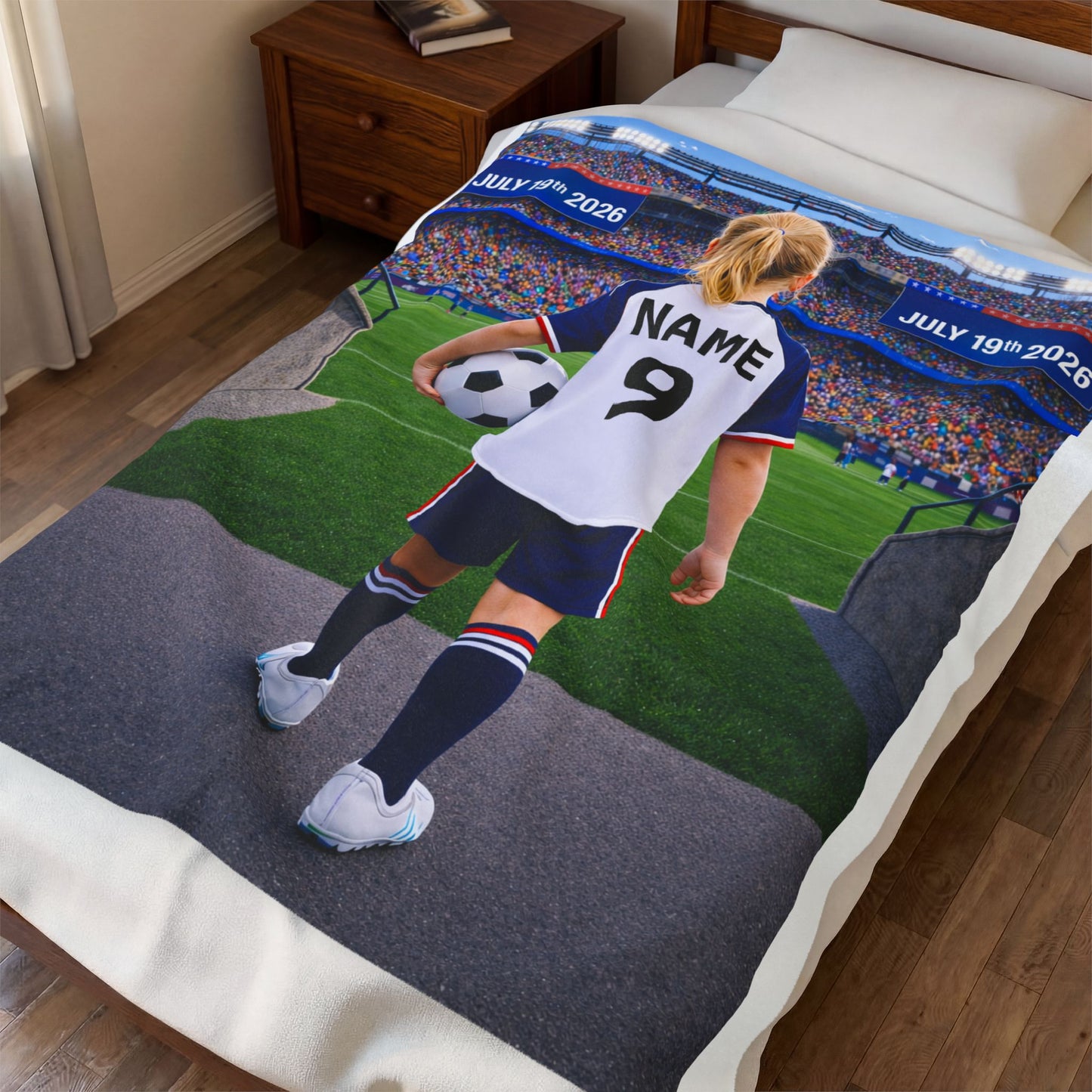 World Cup USA Like Personalized Soccer Velveteen Plush Blanket With Custom Name and Number (WC-G02-USA)