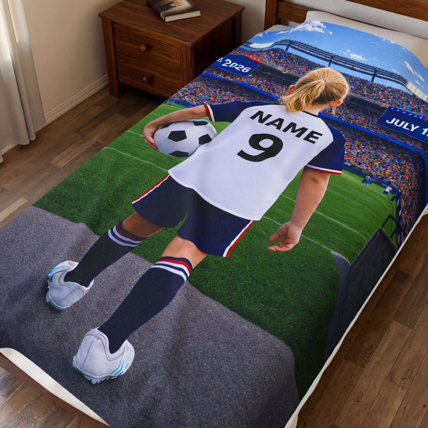 World Cup USA Like Personalized Soccer Velveteen Plush Blanket With Custom Name and Number (WC-G02-USA)