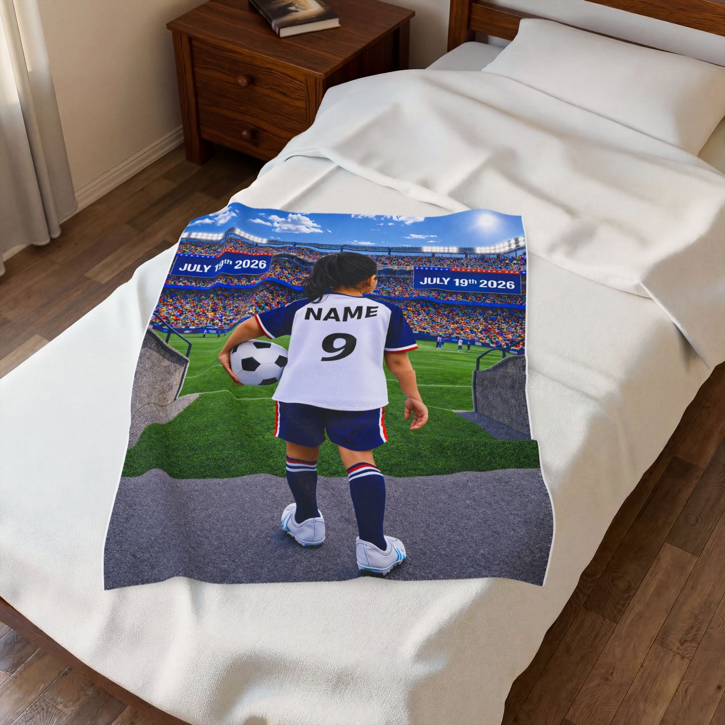World Cup USA Like Personalized Soccer Velveteen Plush Blanket With Custom Name and Number (WC-G05-USA)