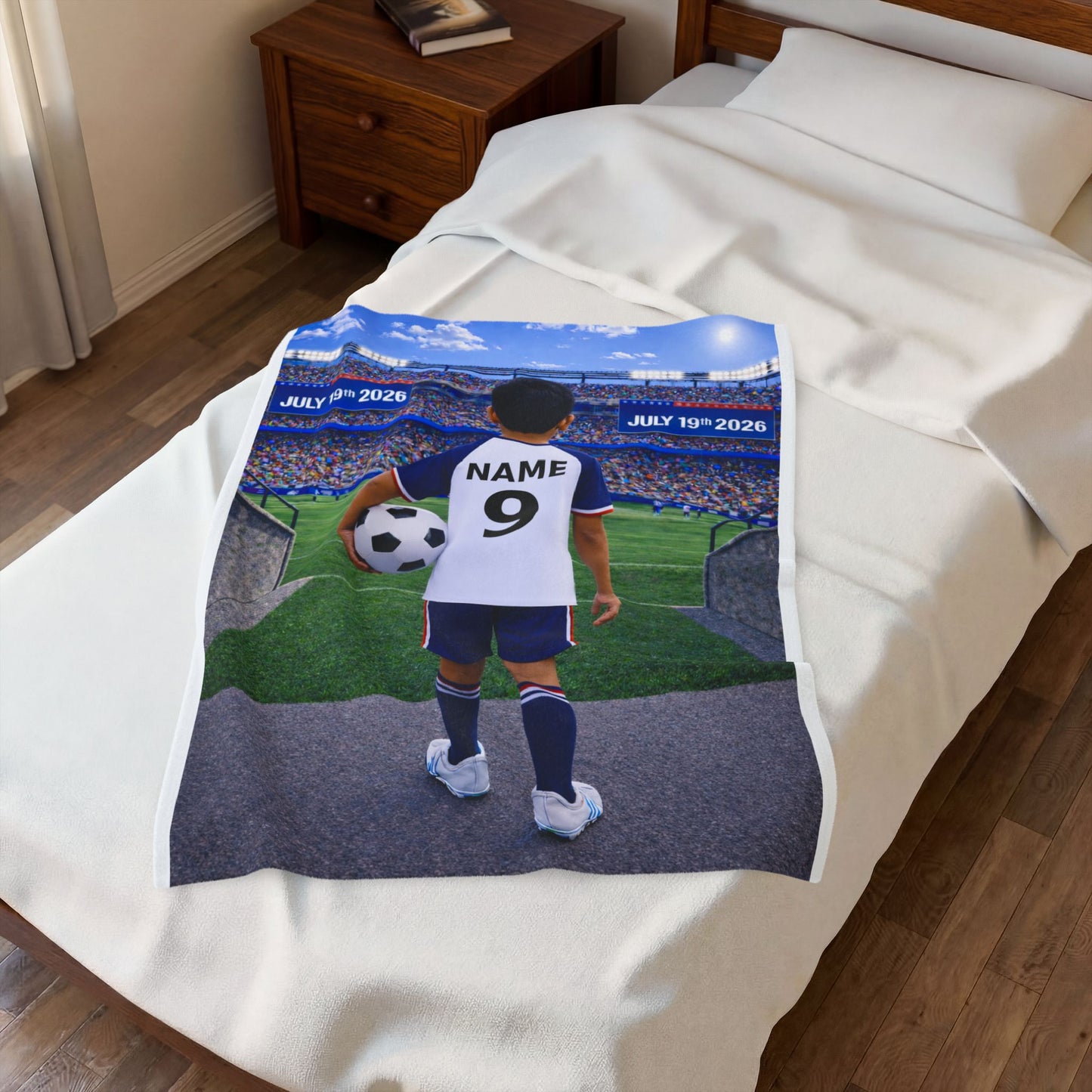 World Cup USA Like Personalized Soccer Velveteen Plush Blanket With Custom Name and Number (WC-B05-USA)
