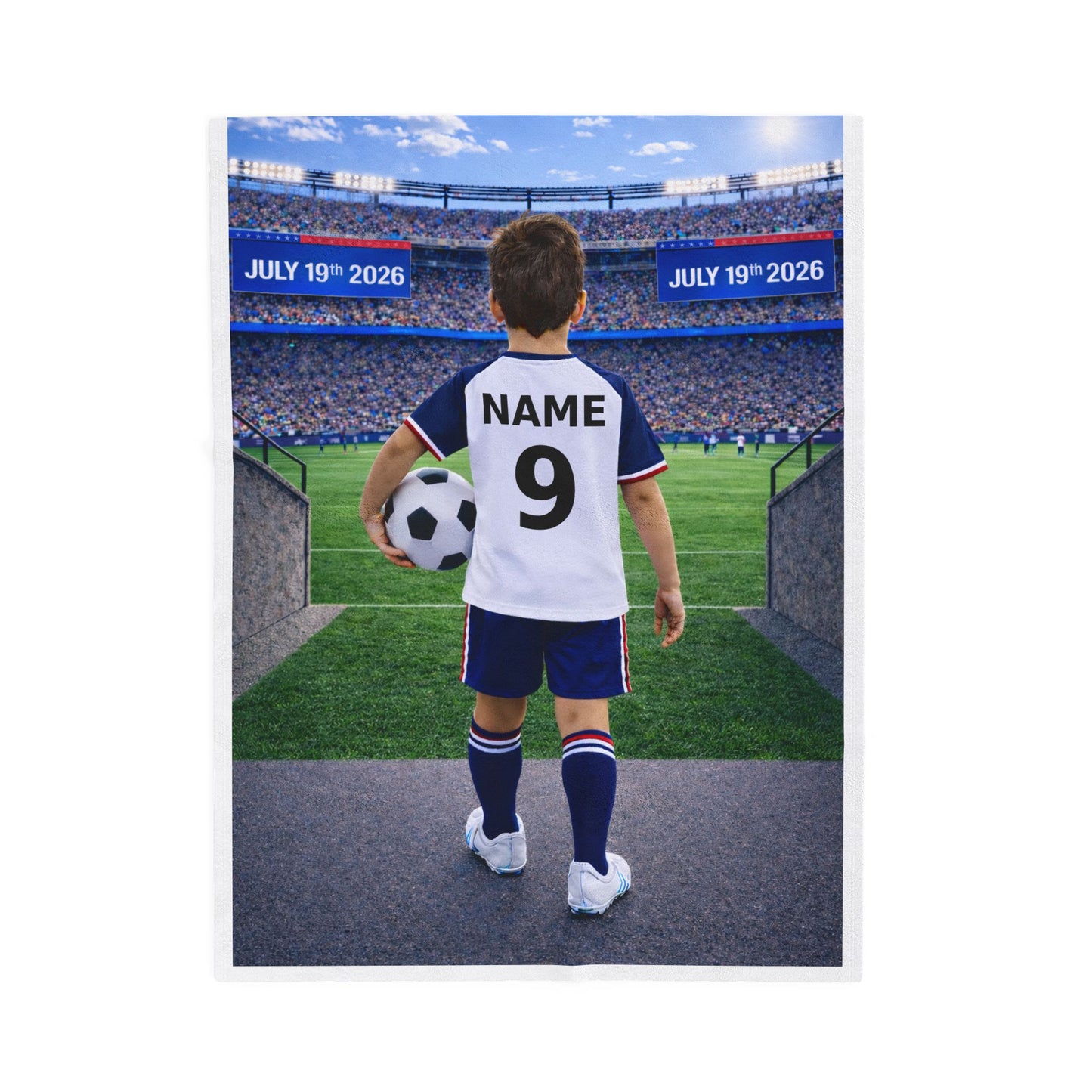 World Cup USA Like Personalized Soccer Velveteen Plush Blanket With Custom Name and Number (WC-B03-USA)