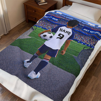 World Cup USA Like Personalized Soccer Velveteen Plush Blanket With Custom Name and Number (WC-B05-USA)