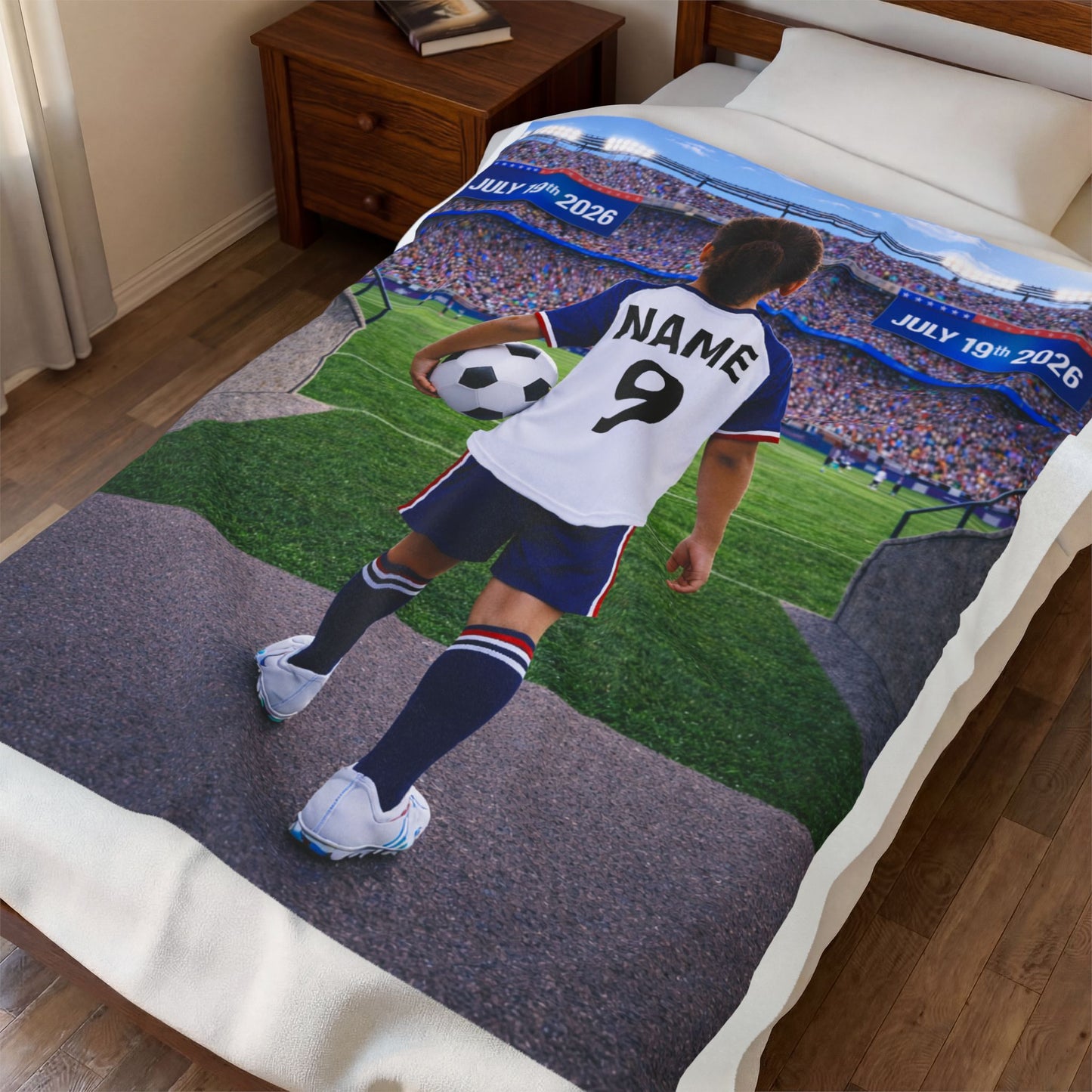 World Cup USA Like Personalized Soccer Velveteen Plush Blanket With Custom Name and Number (WC-G01-USA)