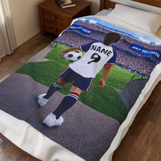 World Cup USA Like Personalized Soccer Velveteen Plush Blanket With Custom Name and Number (WC-G01-USA)