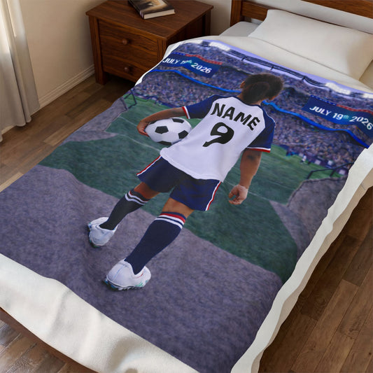 World Cup USA Like Personalized Soccer Velveteen Plush Blanket With Custom Name and Number (WC-G01-USA)