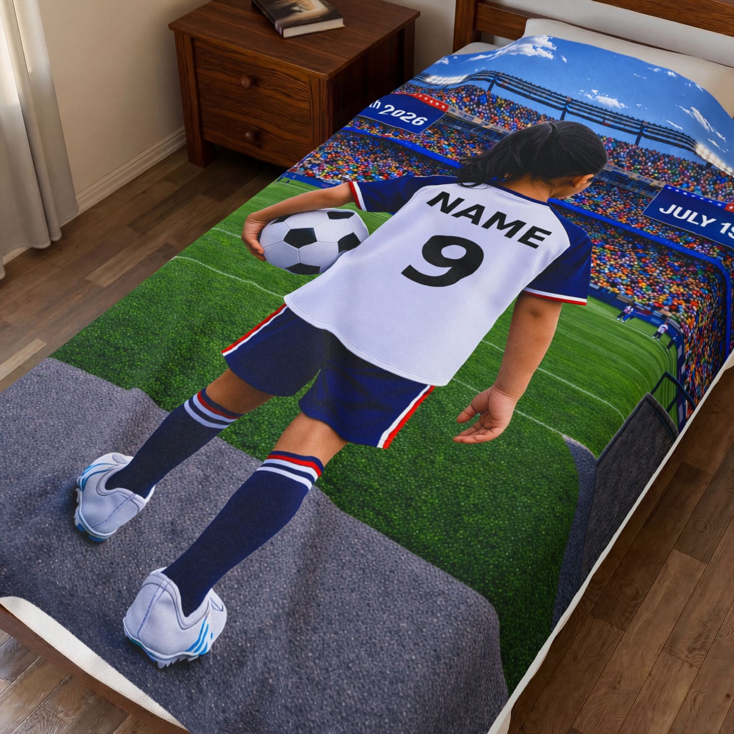 World Cup USA Like Personalized Soccer Velveteen Plush Blanket With Custom Name and Number (WC-G05-USA)