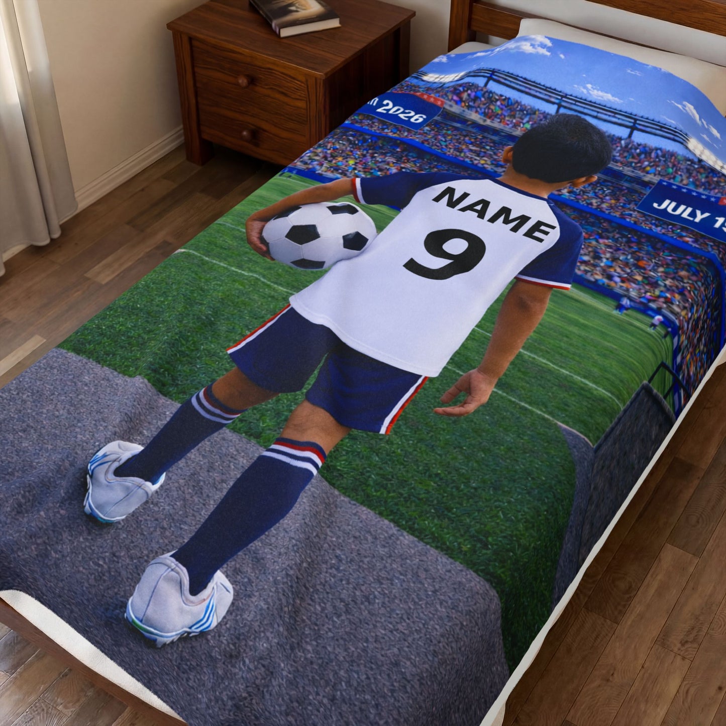 World Cup USA Like Personalized Soccer Velveteen Plush Blanket With Custom Name and Number (WC-B05-USA)