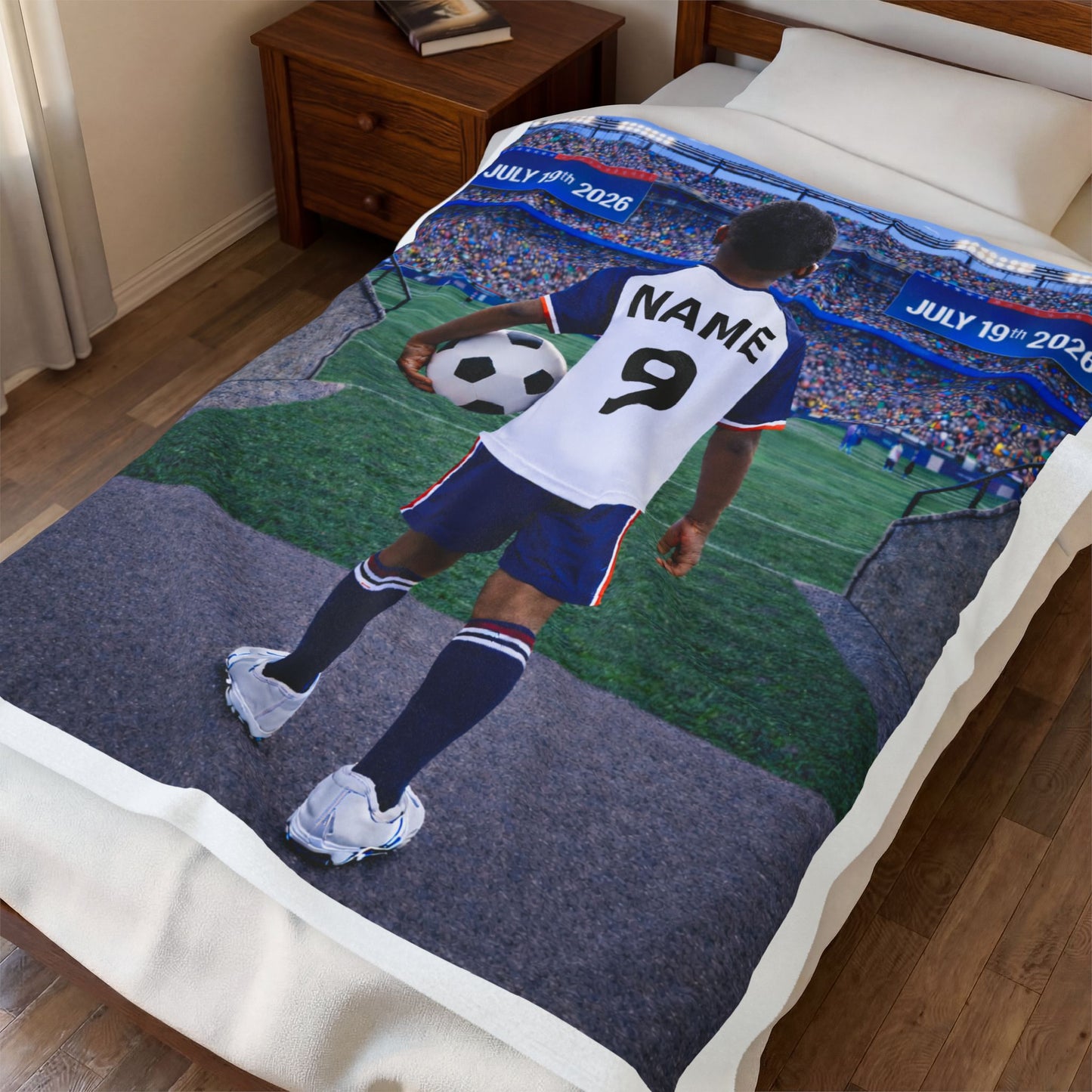 World Cup USA Like Personalized Soccer Velveteen Plush Blanket With Custom Name and Number (WC-B01-USA)