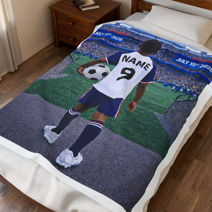 World Cup USA Like Personalized Soccer Velveteen Plush Blanket With Custom Name and Number (WC-B01-USA)