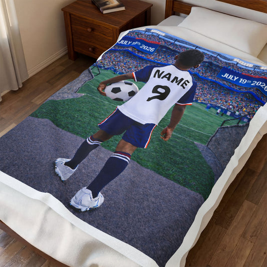 World Cup USA Like Personalized Soccer Velveteen Plush Blanket With Custom Name and Number (WC-B01-USA)