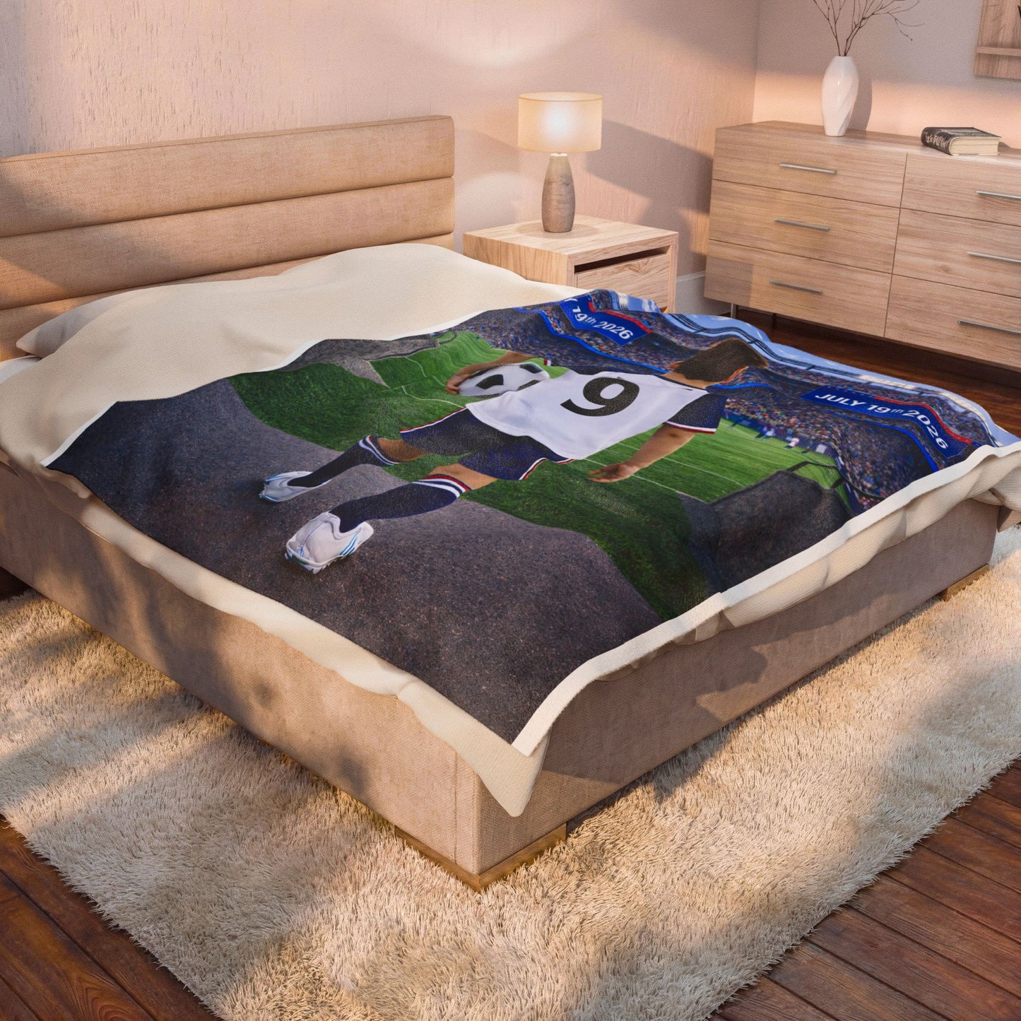 World Cup USA Like Personalized Soccer Velveteen Plush Blanket With Custom Name and Number (WC-B03-USA)