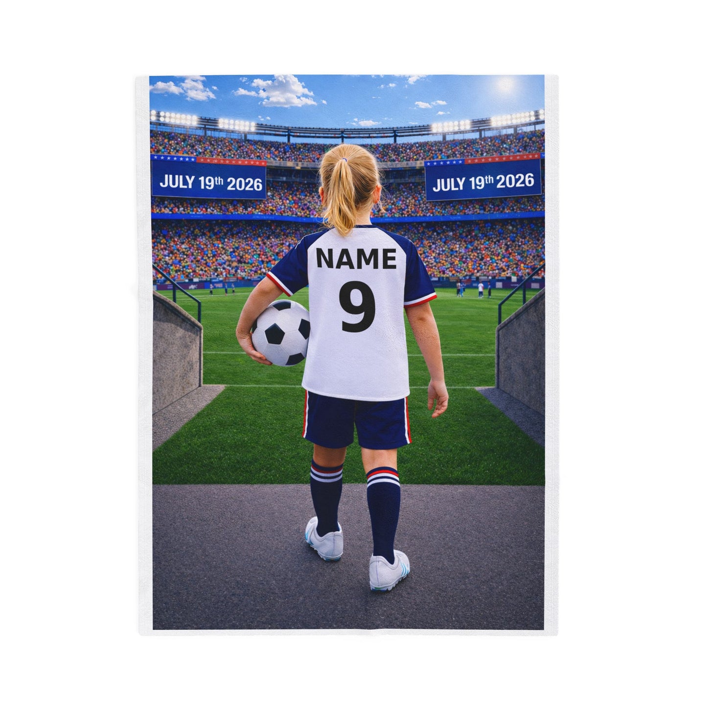 World Cup USA Like Personalized Soccer Velveteen Plush Blanket With Custom Name and Number (WC-G02-USA)