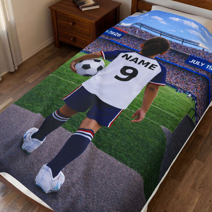 World Cup USA Like Personalized Soccer Velveteen Plush Blanket With Custom Name and Number (WC-G01-USA)