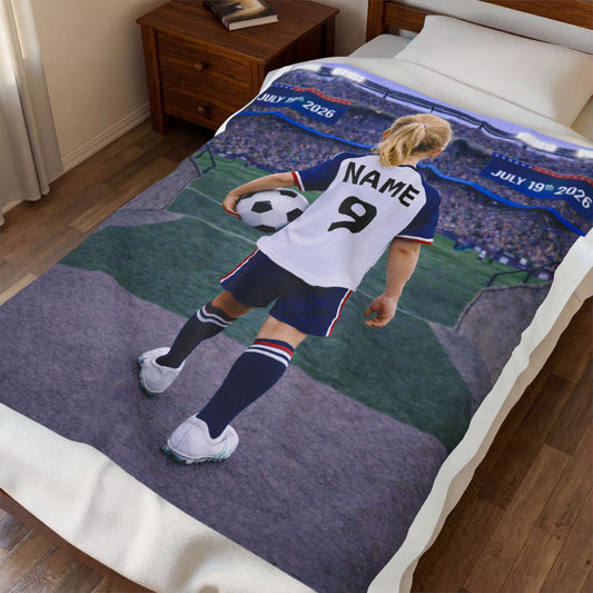 World Cup USA Like Personalized Soccer Velveteen Plush Blanket With Custom Name and Number (WC-G02-USA)